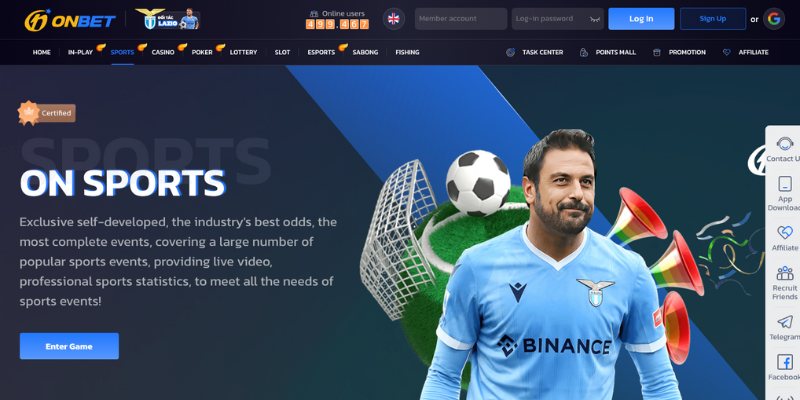 Sảnh thể thao tại Onbet với hệ thống kèo đa dạng