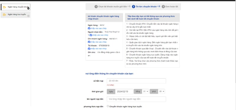 Hướng dẫn nạp dễ dàng thông qua tài khoản công ty tại I9Bet 